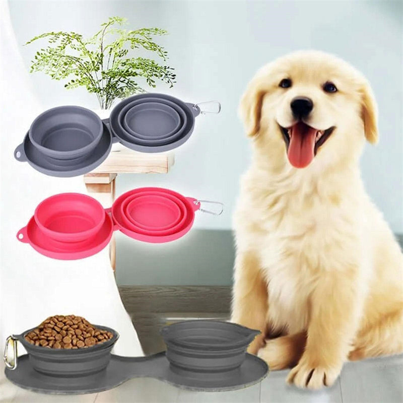 Rubber Foldable Double Bowl / Pet Feeding Bowl