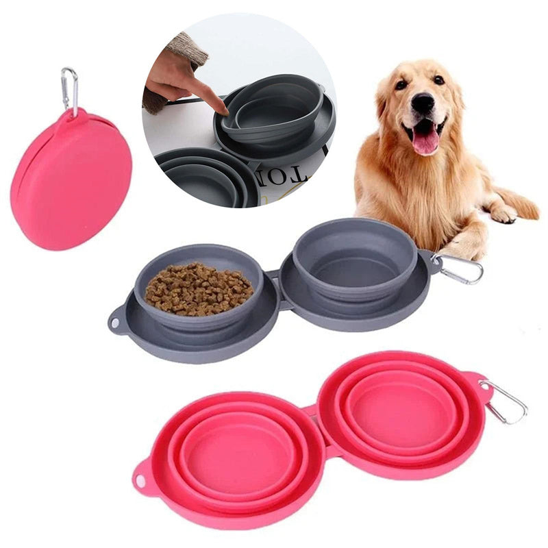 Rubber Foldable Double Bowl / Pet Feeding Bowl