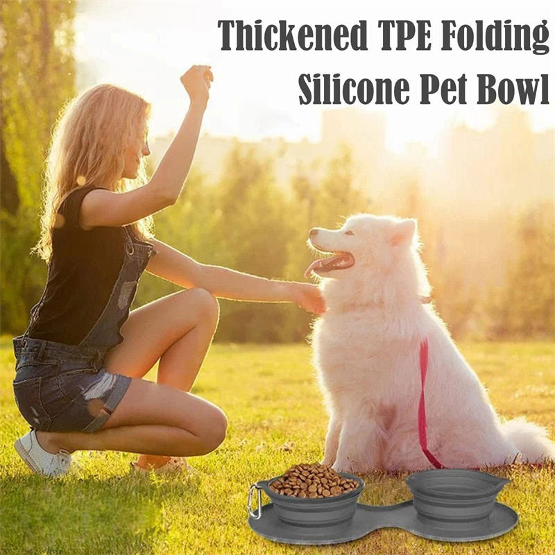 Rubber Foldable Double Bowl / Pet Feeding Bowl